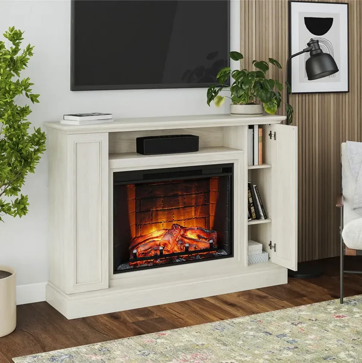 Ameriwood Home Pendleton Multi-Colored Electric Fireplace Mantel TV Stand with Storage for TVs up to 65"