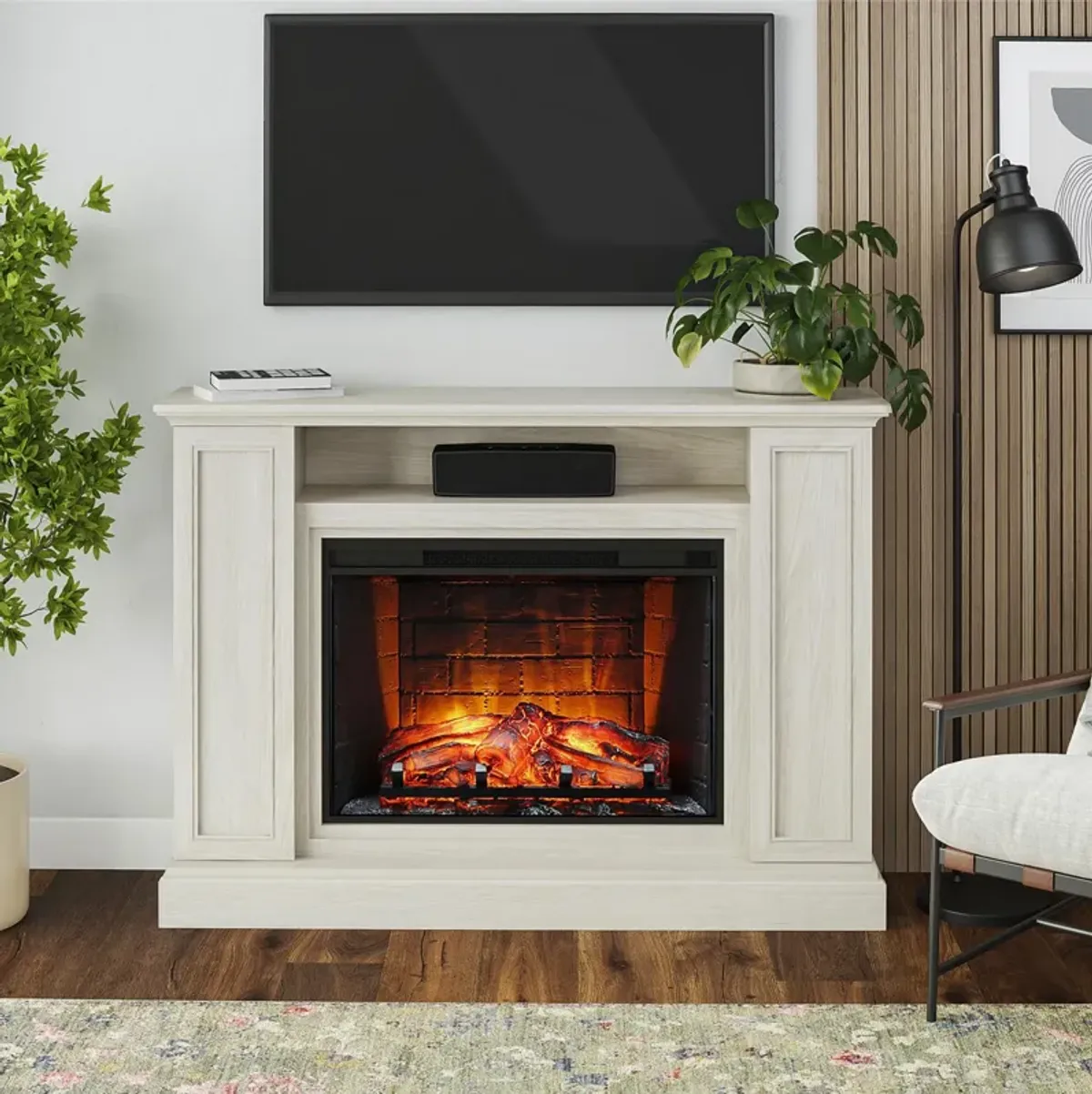 Ameriwood Home Pendleton Multi-Colored Electric Fireplace Mantel TV Stand with Storage for TVs up to 65"