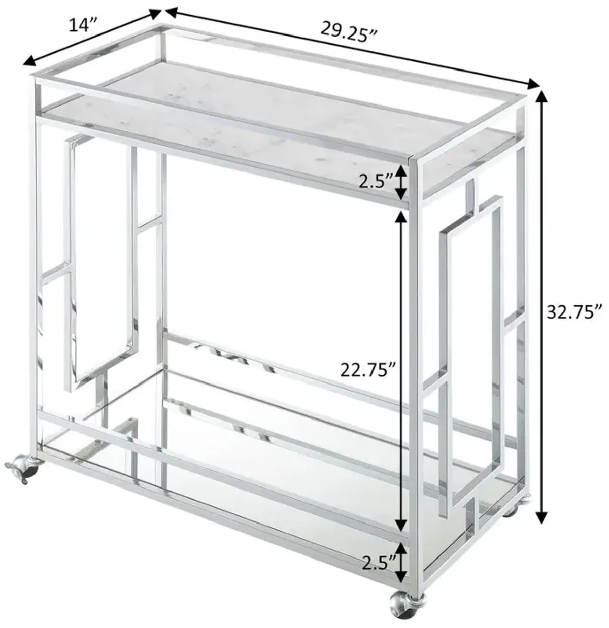 Convenience Concepts Town Square Chrome Faux Marble Mirrored Bar Cart with Shelf