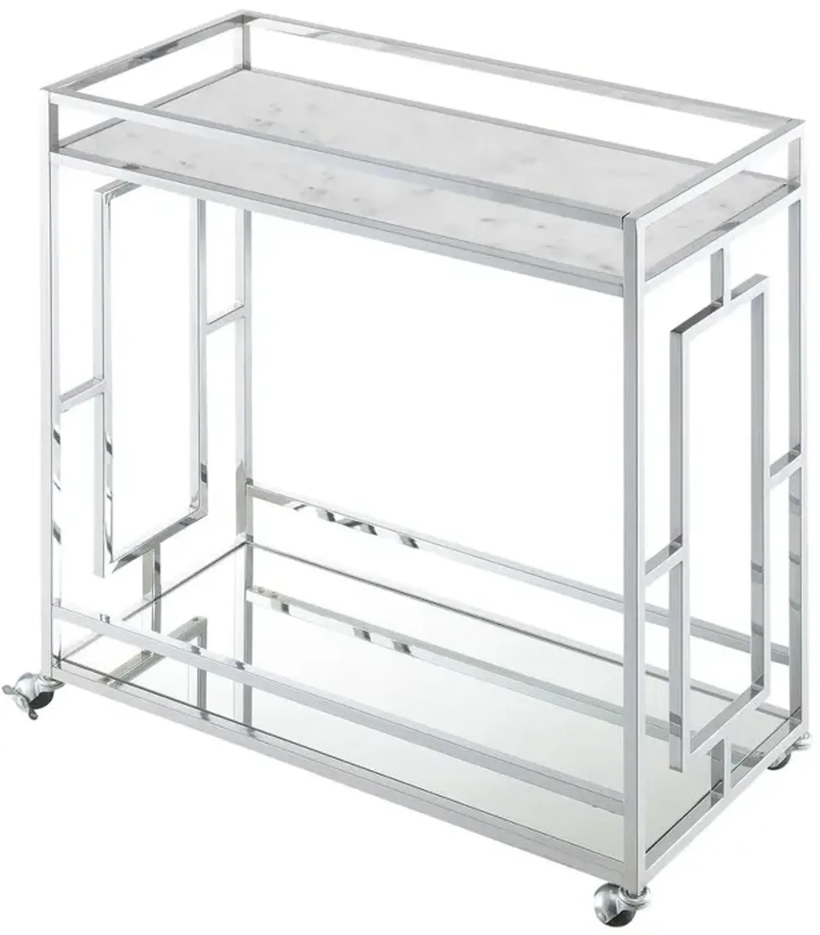 Convenience Concepts Town Square Chrome Faux Marble Mirrored Bar Cart with Shelf