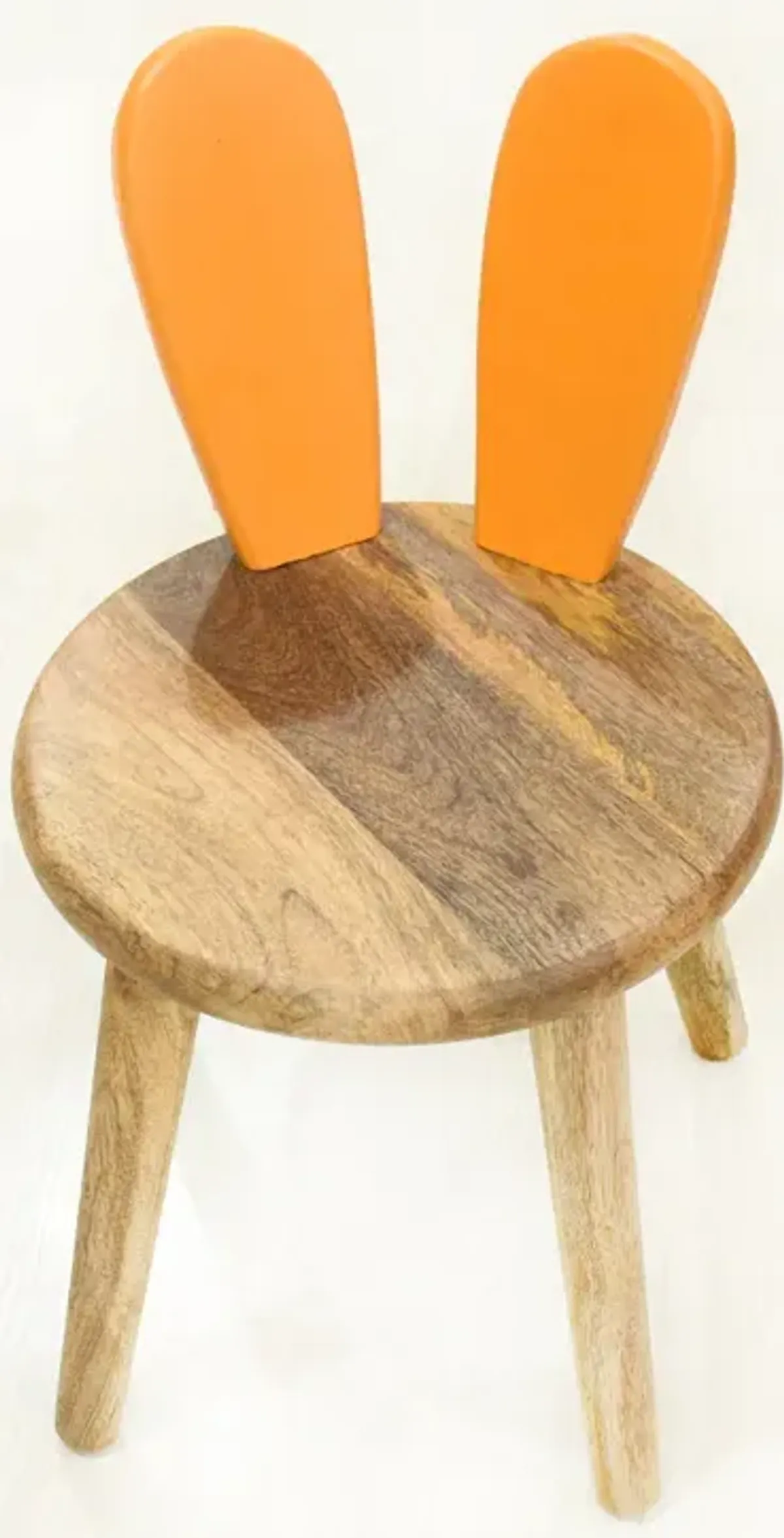 Handmade 100% Mango Wood Kids Orange Color Round Shaped Rabbit Theme Indoor Table & Chair