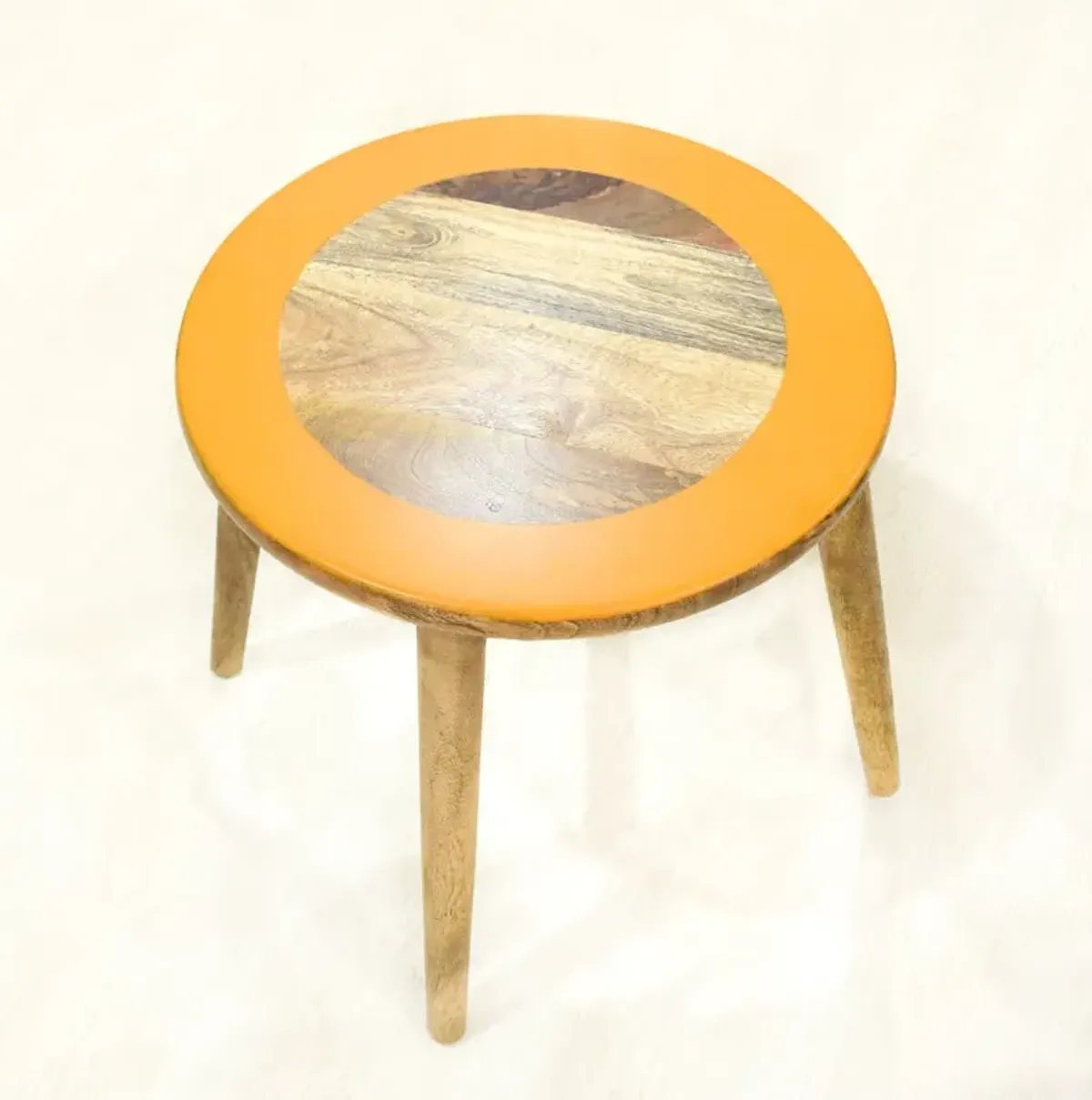 Handmade 100% Mango Wood Kids Orange Color Round Shaped Rabbit Theme Indoor Table & Chair