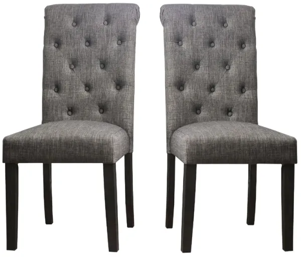 27 Inch Fabric Dining Chair, Button Tufted Rolled Back, Wood, Gray - Benzara