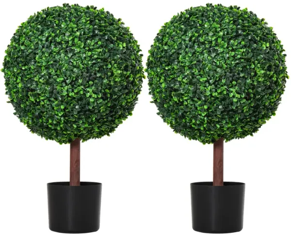 Green Faux Plants: Set of 2 23.5" Artificial Boxwood Ball Topiaries