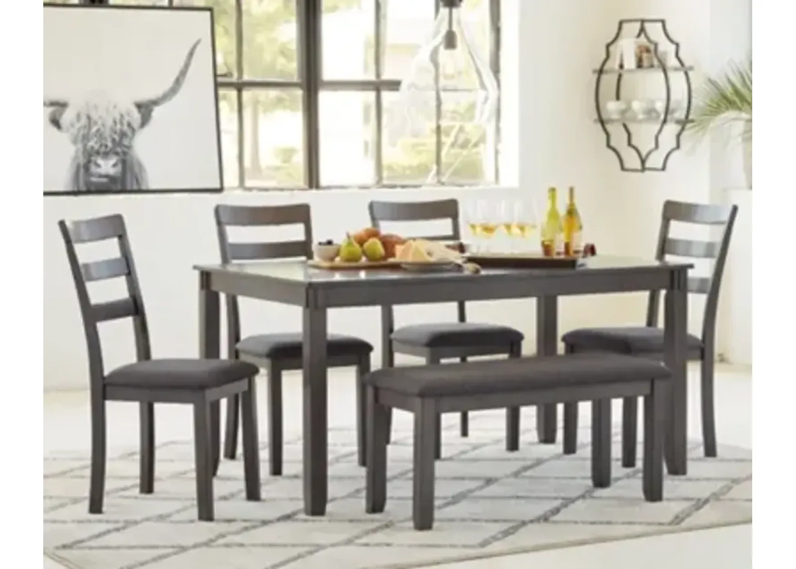 Bridson Dining Table and Chairs with Bench (Set of 6)