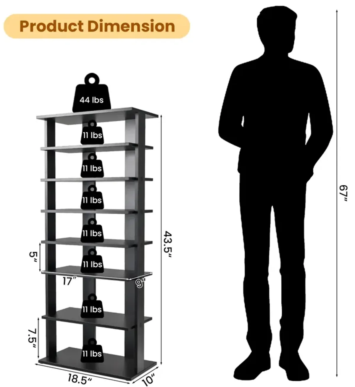 7-Tier Dual Shoe Rack Free Standing Shelves Storage Shelves Concise