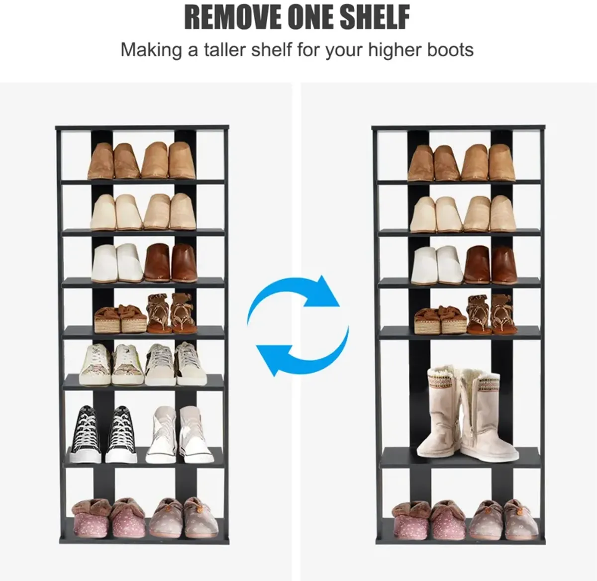 7-Tier Dual Shoe Rack Free Standing Shelves Storage Shelves Concise