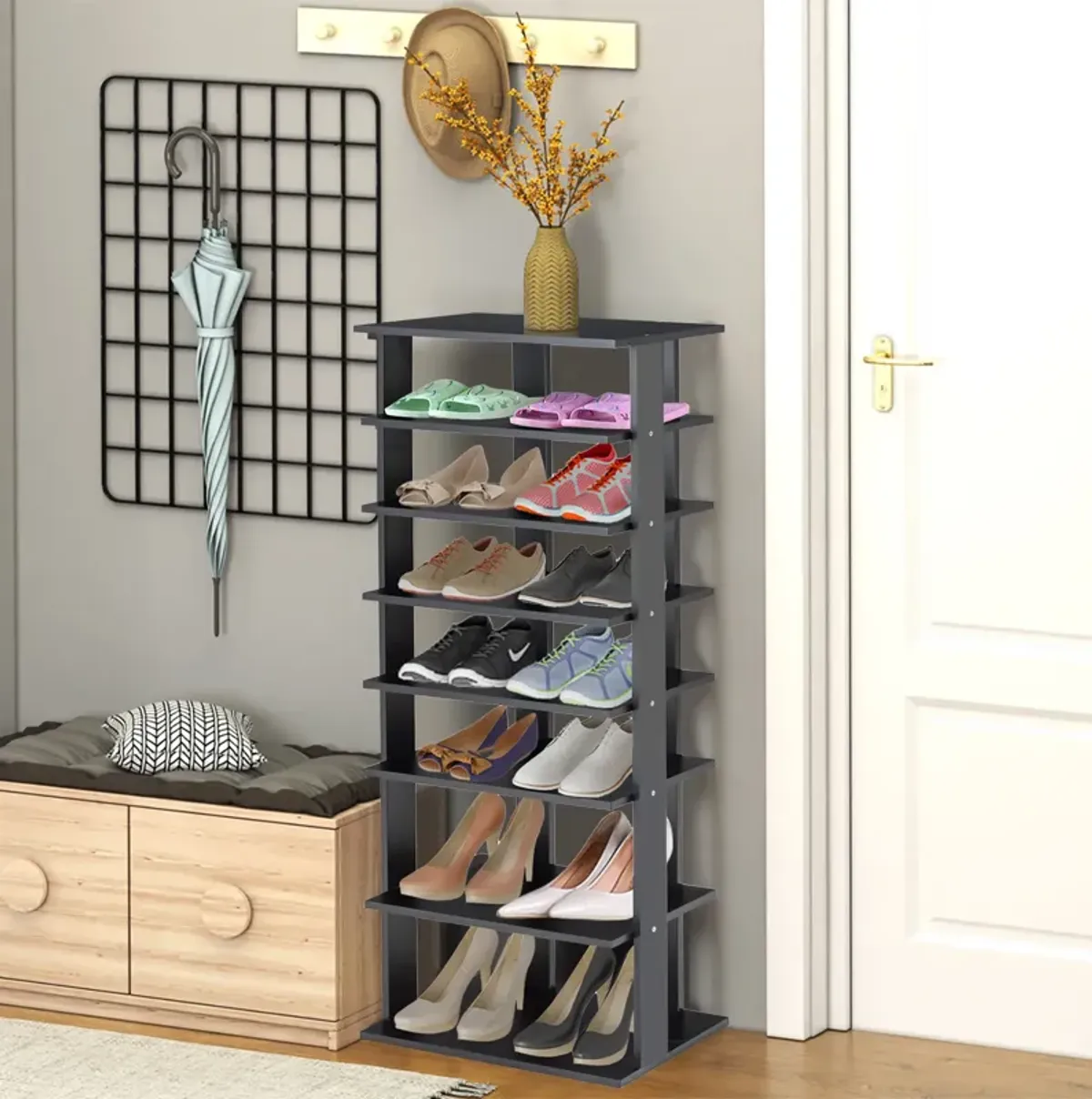 7-Tier Dual Shoe Rack Free Standing Shelves Storage Shelves Concise