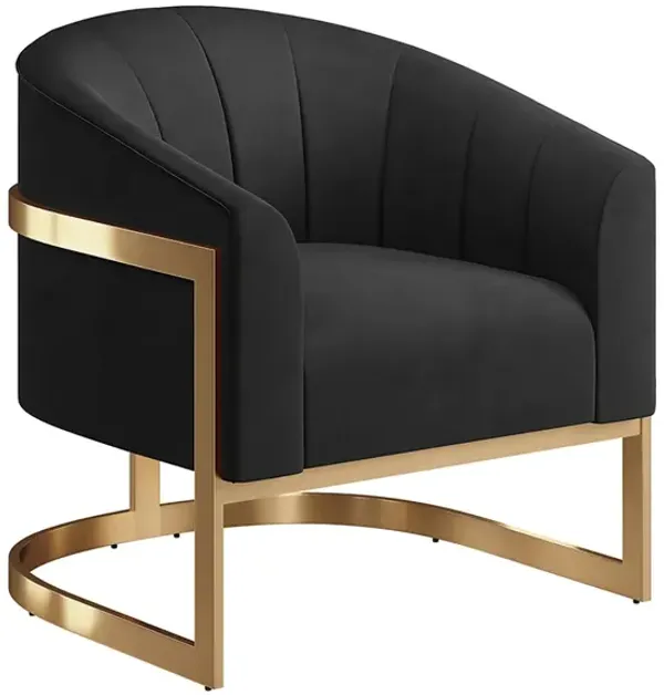 BELLEZE Upholstered Accent Chair, Modern Velvet Barrel Chair Comfy Lounge Room Chair Arm Chair with Gold Stainless Base for Living Room Bedroom - Alfred (Black)