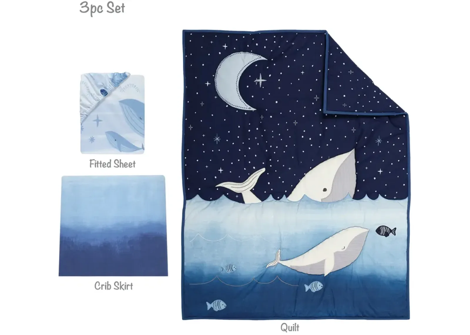 Lambs & Ivy Bubbles & Squirt 3-Piece Whale/Ocean Aquatic Baby Crib Bedding Set