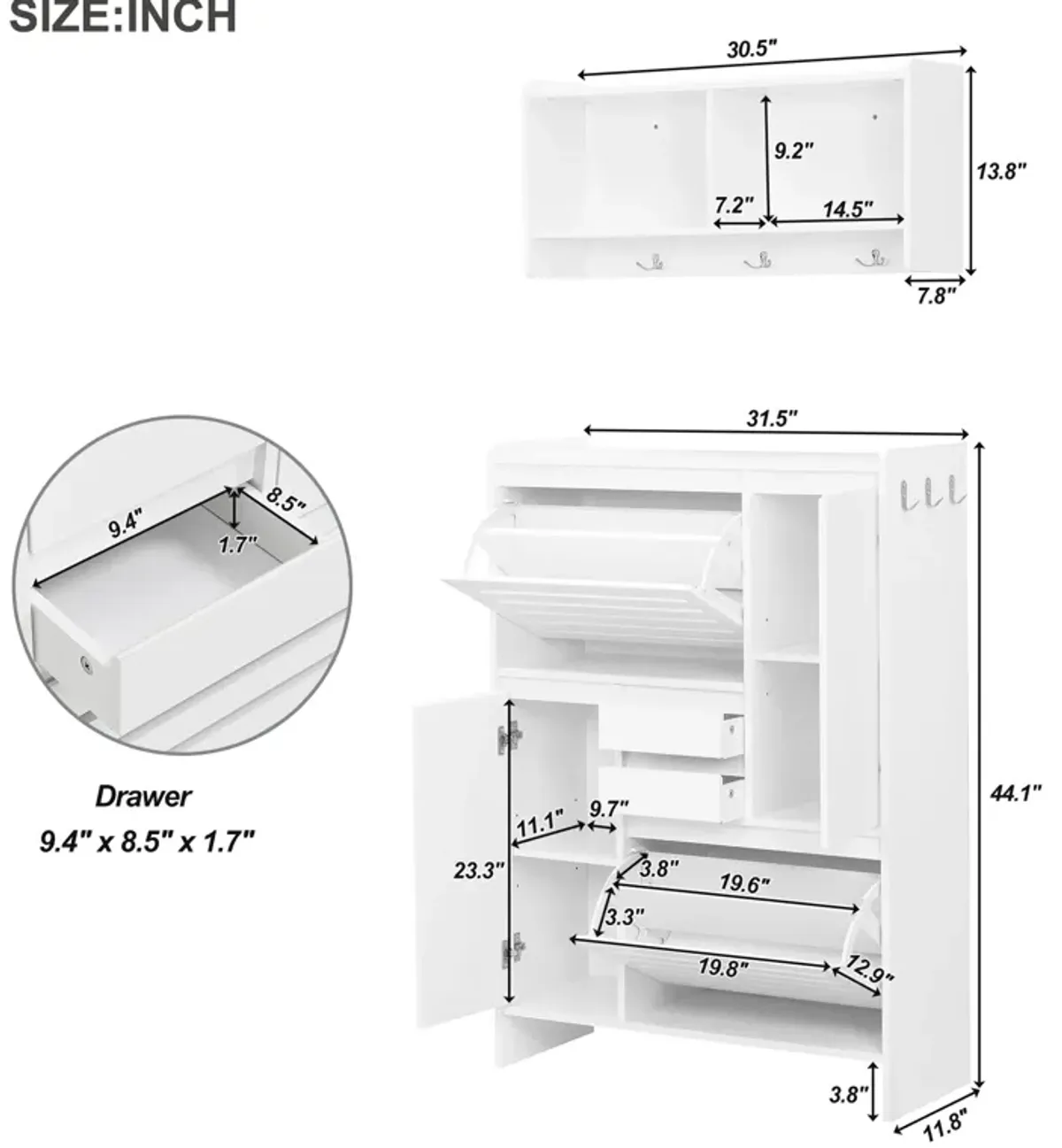 Merax 2 Pieces Shoe Cabinet with 2 Flip Drawers and Wall Cabinet