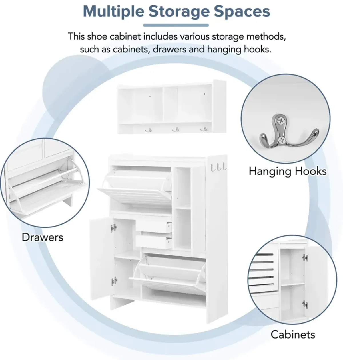 Merax 2 Pieces Shoe Cabinet with 2 Flip Drawers and Wall Cabinet