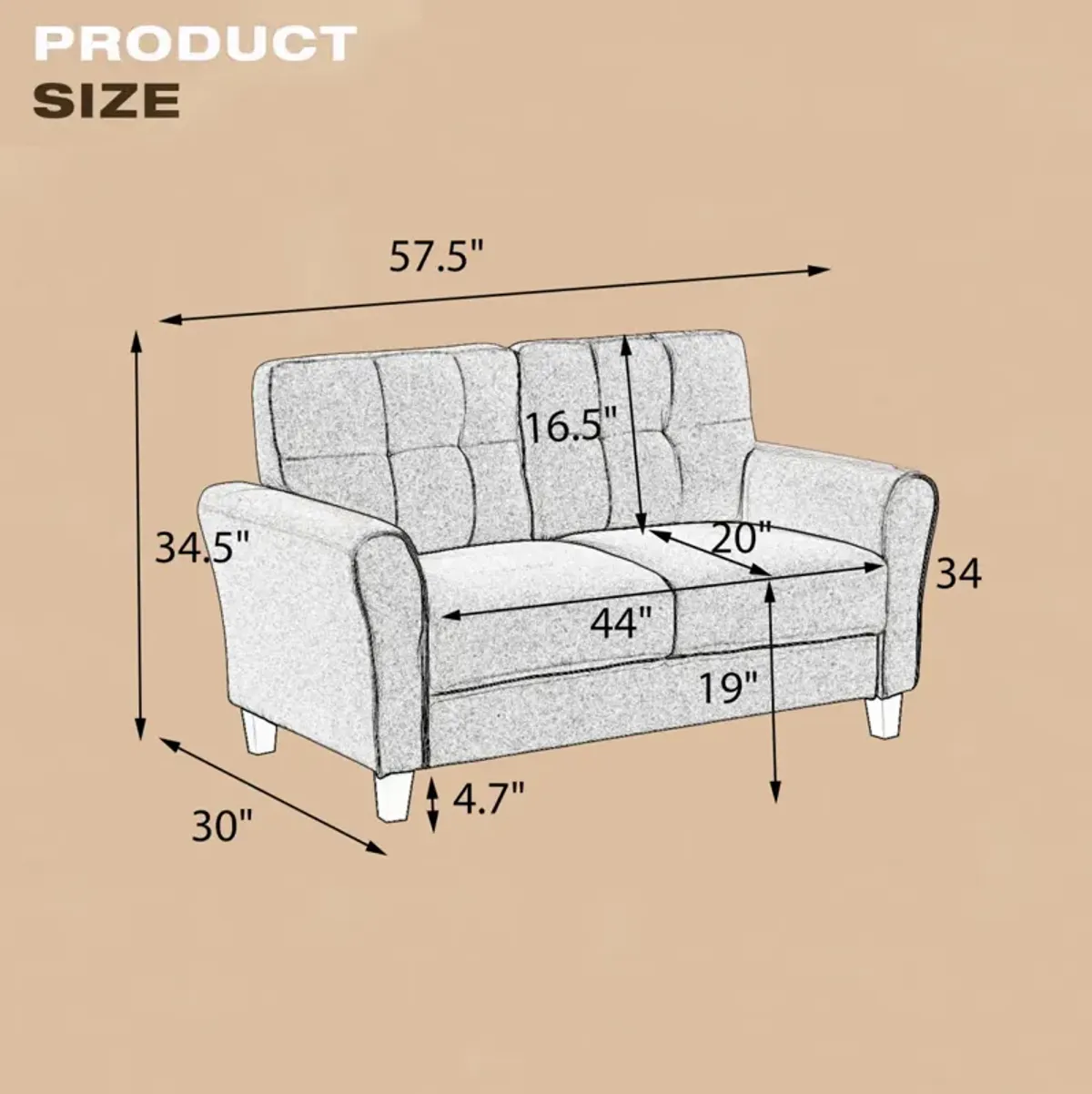 57.5" Modern Living Room Loveseat Linen Upholstered Couch Furniture For Home Or Office