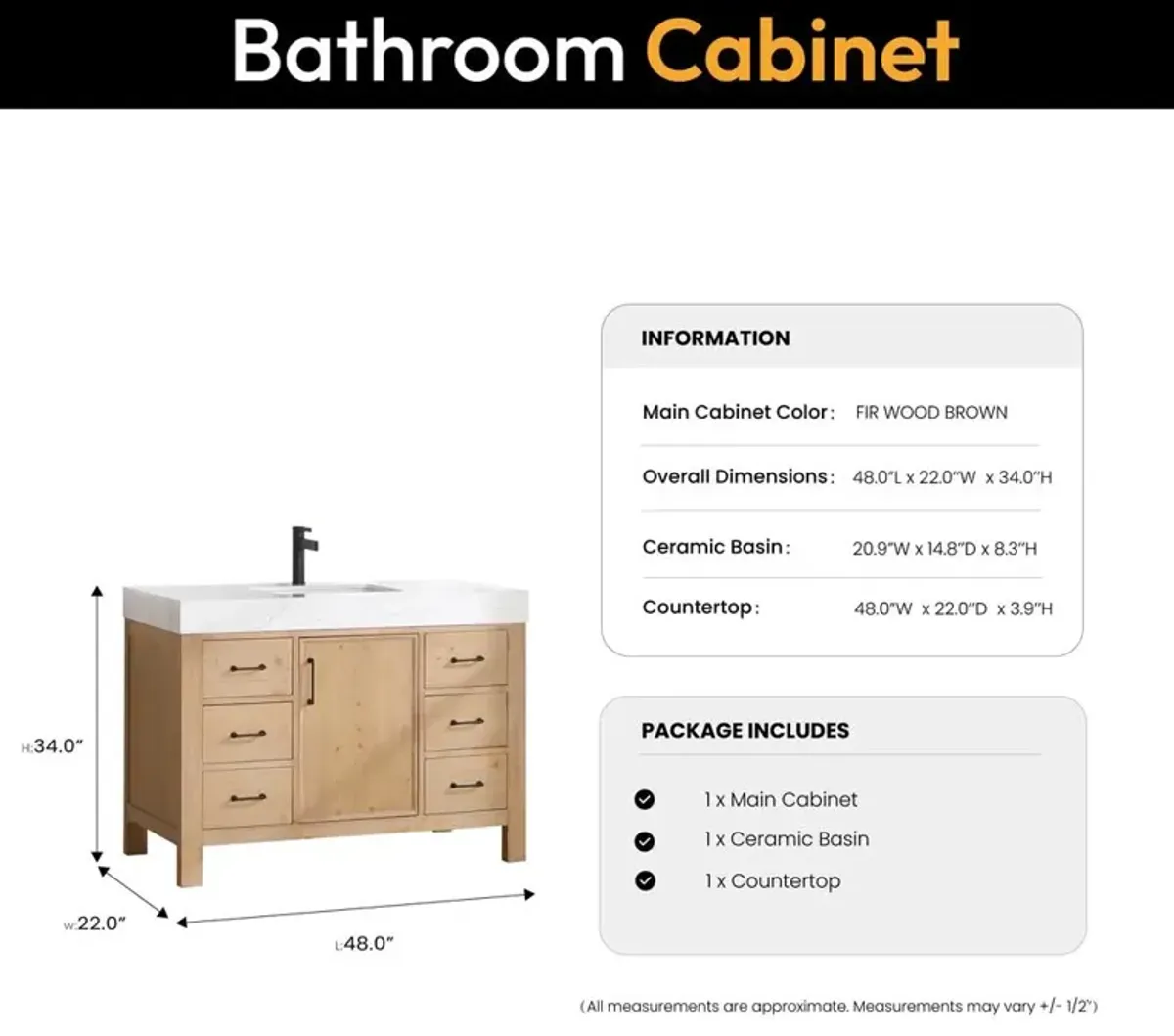 Vinnova Design Free-standing Single Bathroom Vanity with Composite top in Lightning White