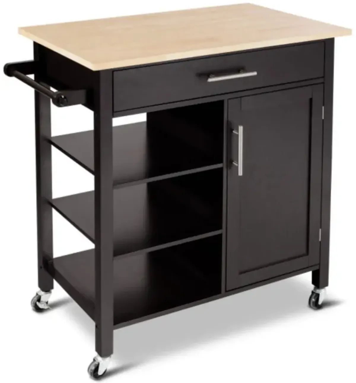 4-Tier Rolling Wood Kitchen Trolley Island Storage Cabinet