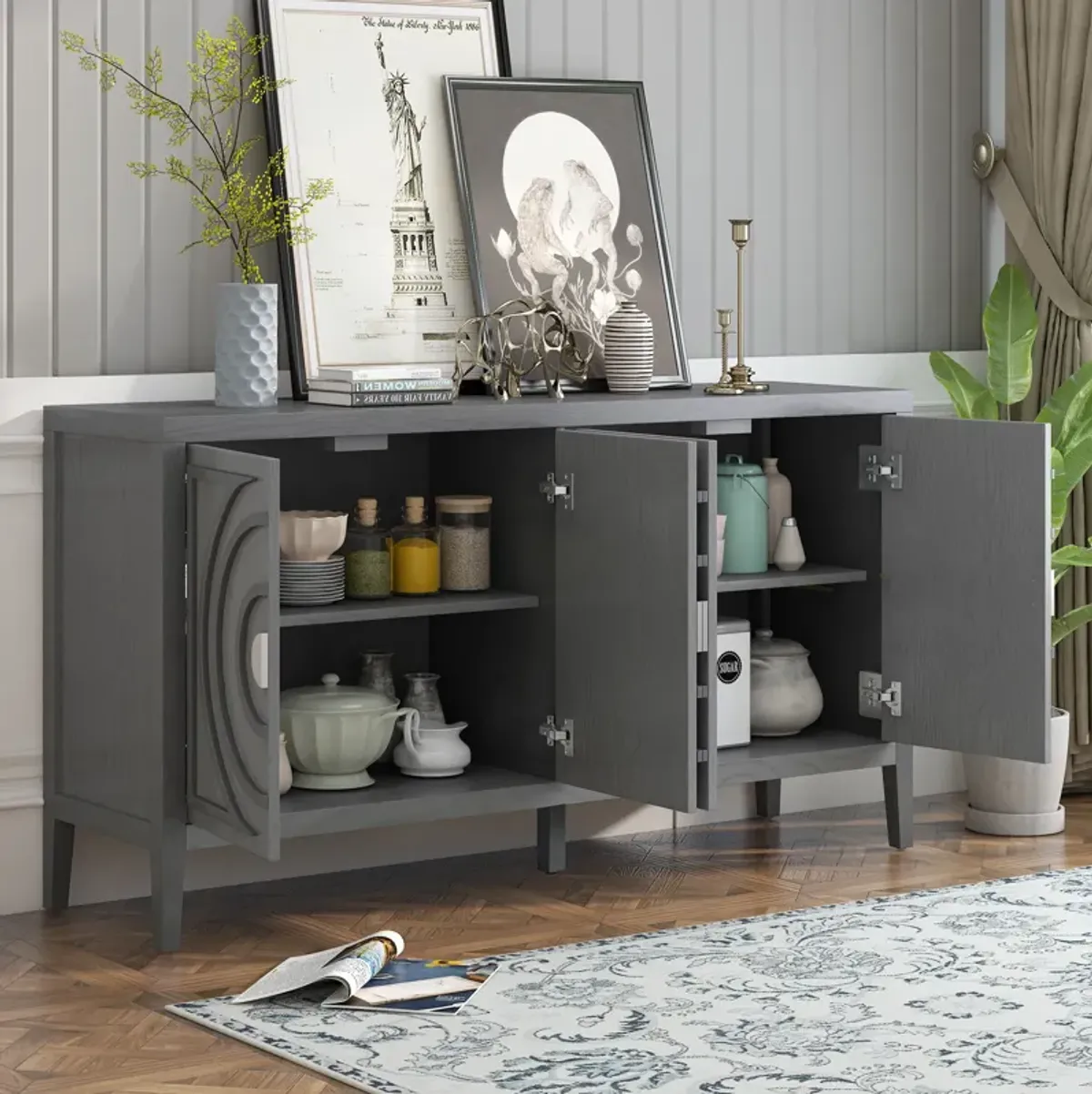 Merax Retro Circular Groove Door Sideboard