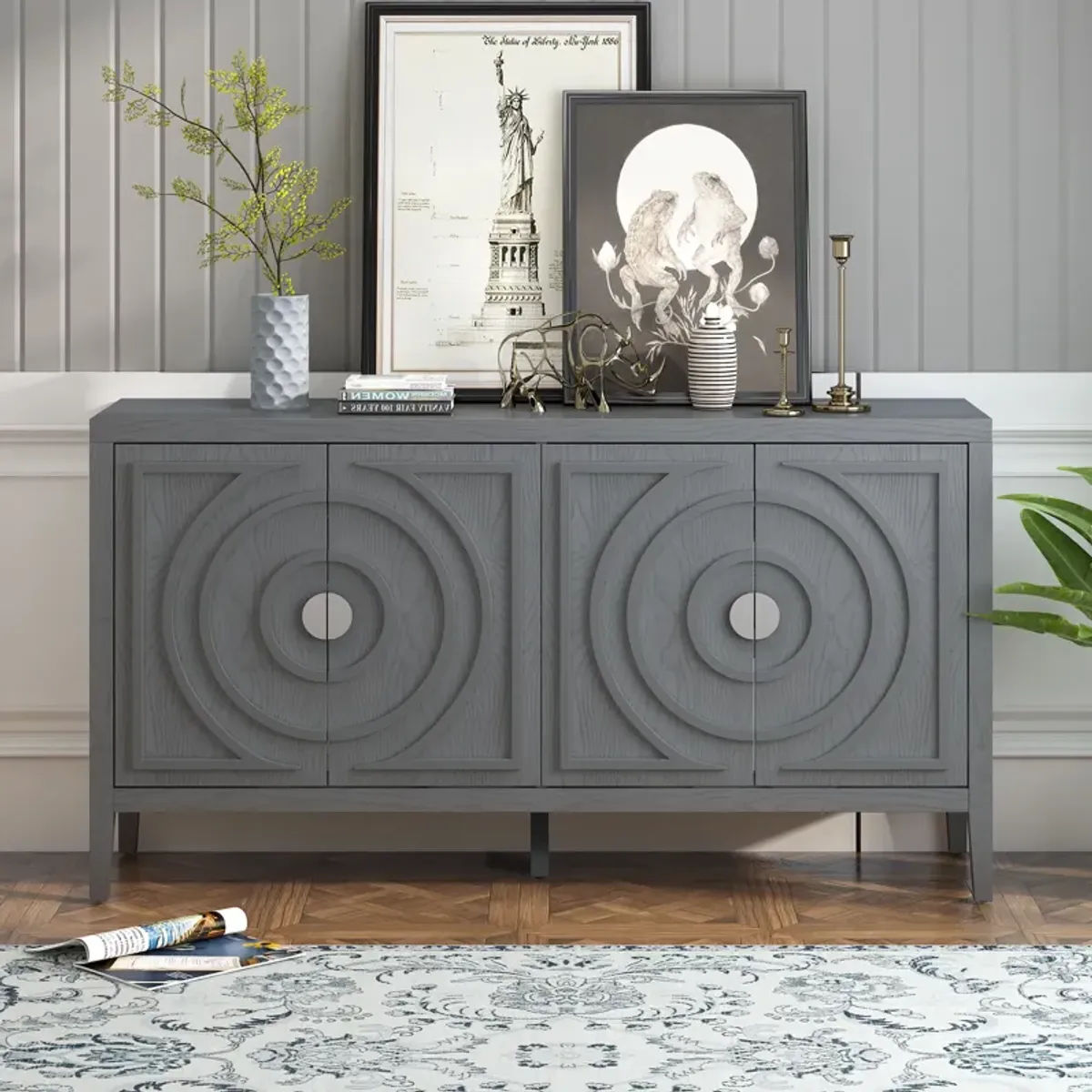 Merax Retro Circular Groove Door Sideboard