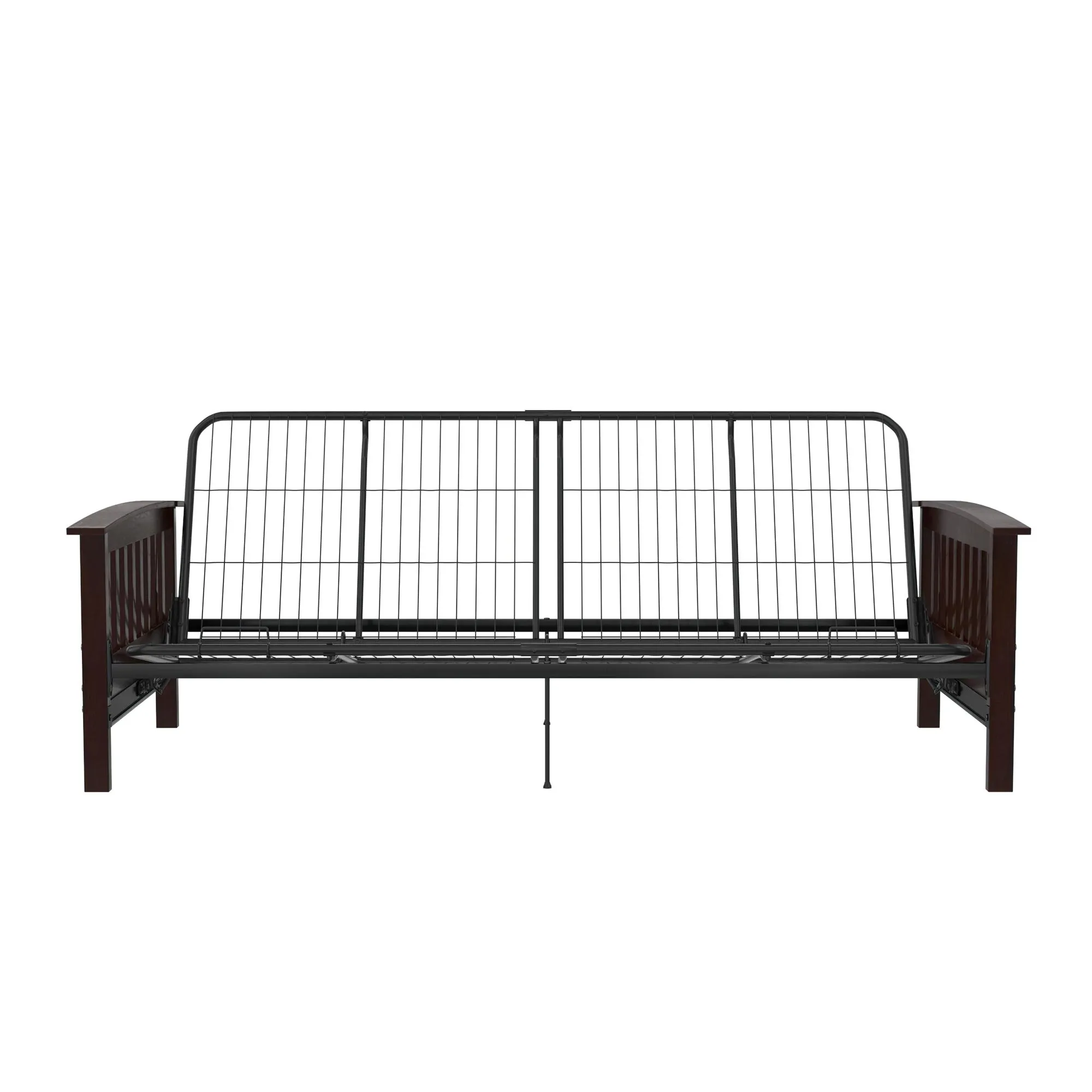 Elbi Full Size Wood Arm and Black Metal Futon Frame