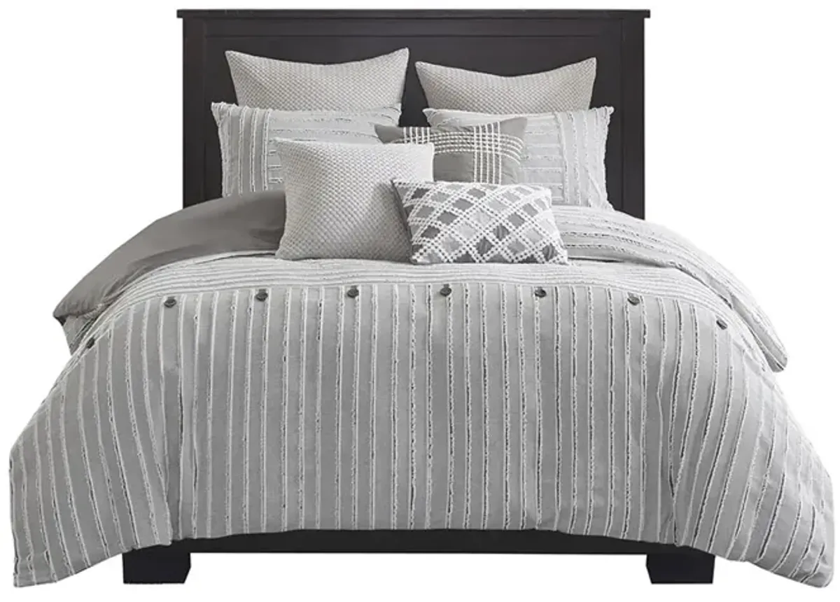 Gracie Mills Cora Oversized Cotton Clipped Jacquard Comforter Set with Euro Shams Throw Pillows