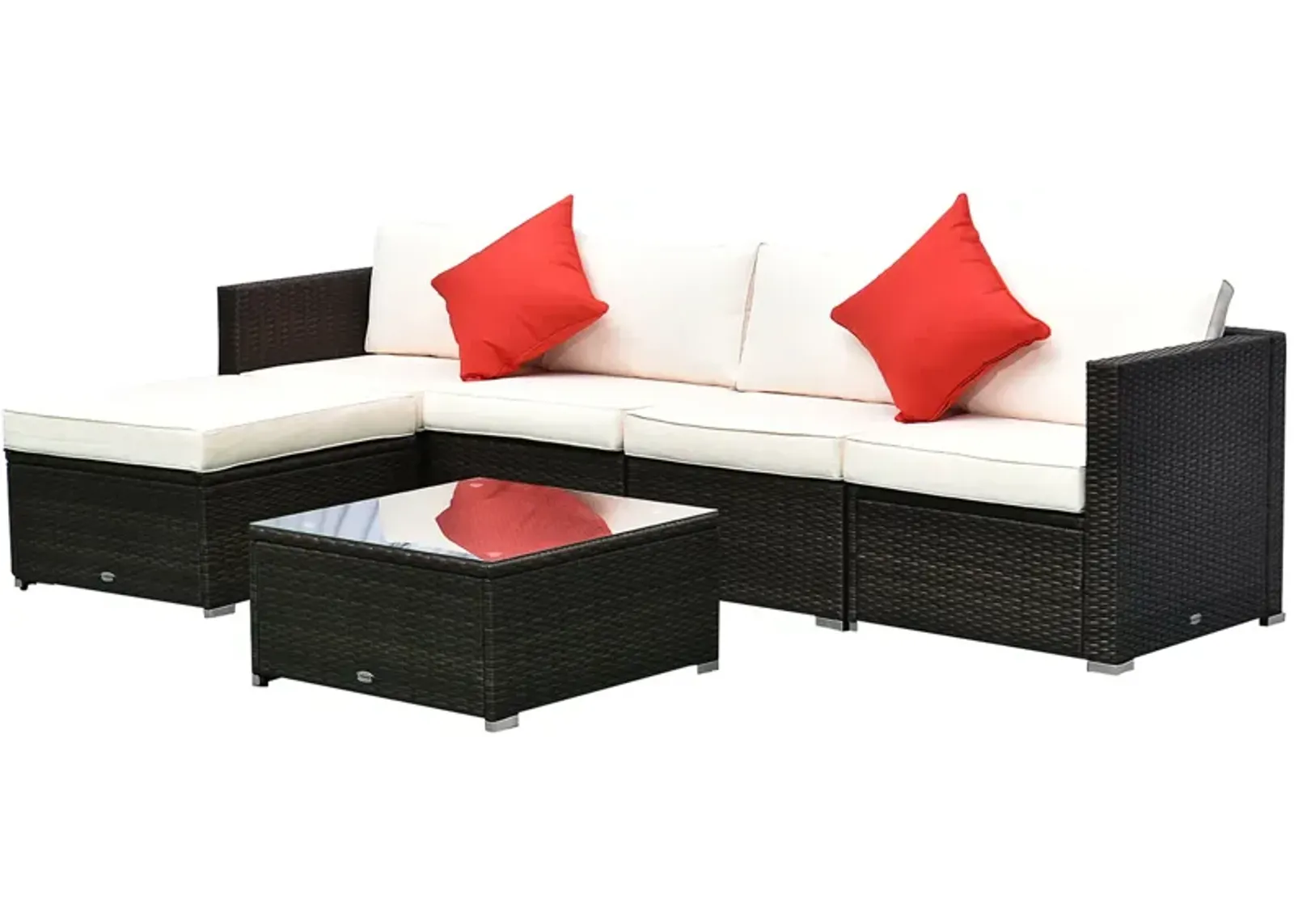 Complete Patio Lounge: 6-Piece White Wicker Set with Glass Coffee Table