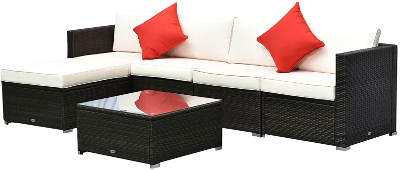 Complete Patio Lounge: 6-Piece White Wicker Set with Glass Coffee Table