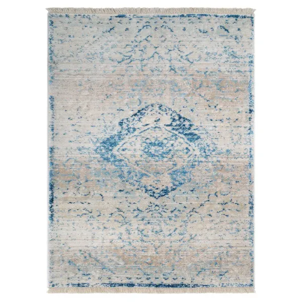 RUGSOTIC CARPETS MACHINE MADE POLYESTER AREA RUGS - 2'x3'10'', Rectangle Shape, Blue Color, Classic Oriental Traditional  Design,Low Pile Machine Made Area Rugs for Living Room, Bed Room (M00061)