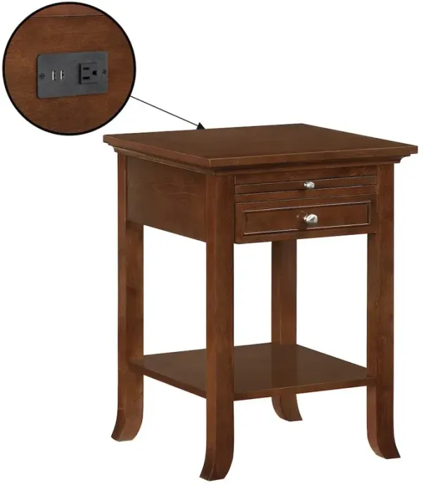 Convenience Concepts 1 Drawer End Table with Charging Station and Pull-Out Shelf