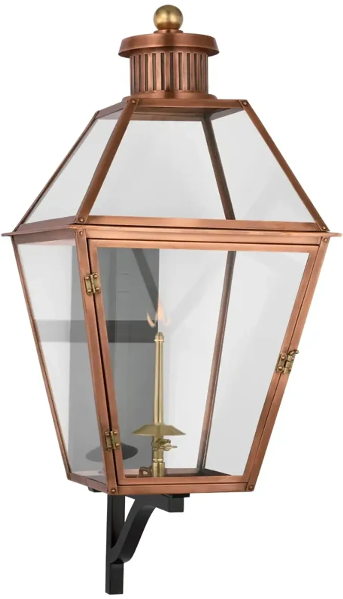 Stratford Large Bracketed Gas Wall Lantern in Soft Copper with Clear Glass