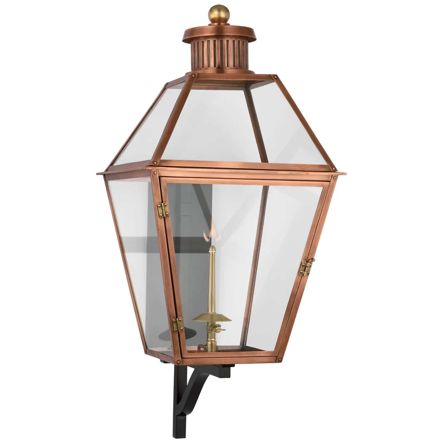 Stratford Large Bracketed Gas Wall Lantern in Soft Copper with Clear Glass