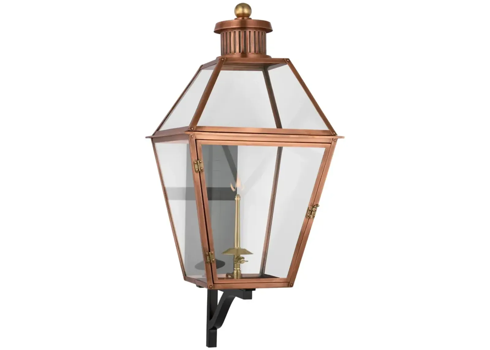 Stratford Large Bracketed Gas Wall Lantern in Soft Copper with Clear Glass