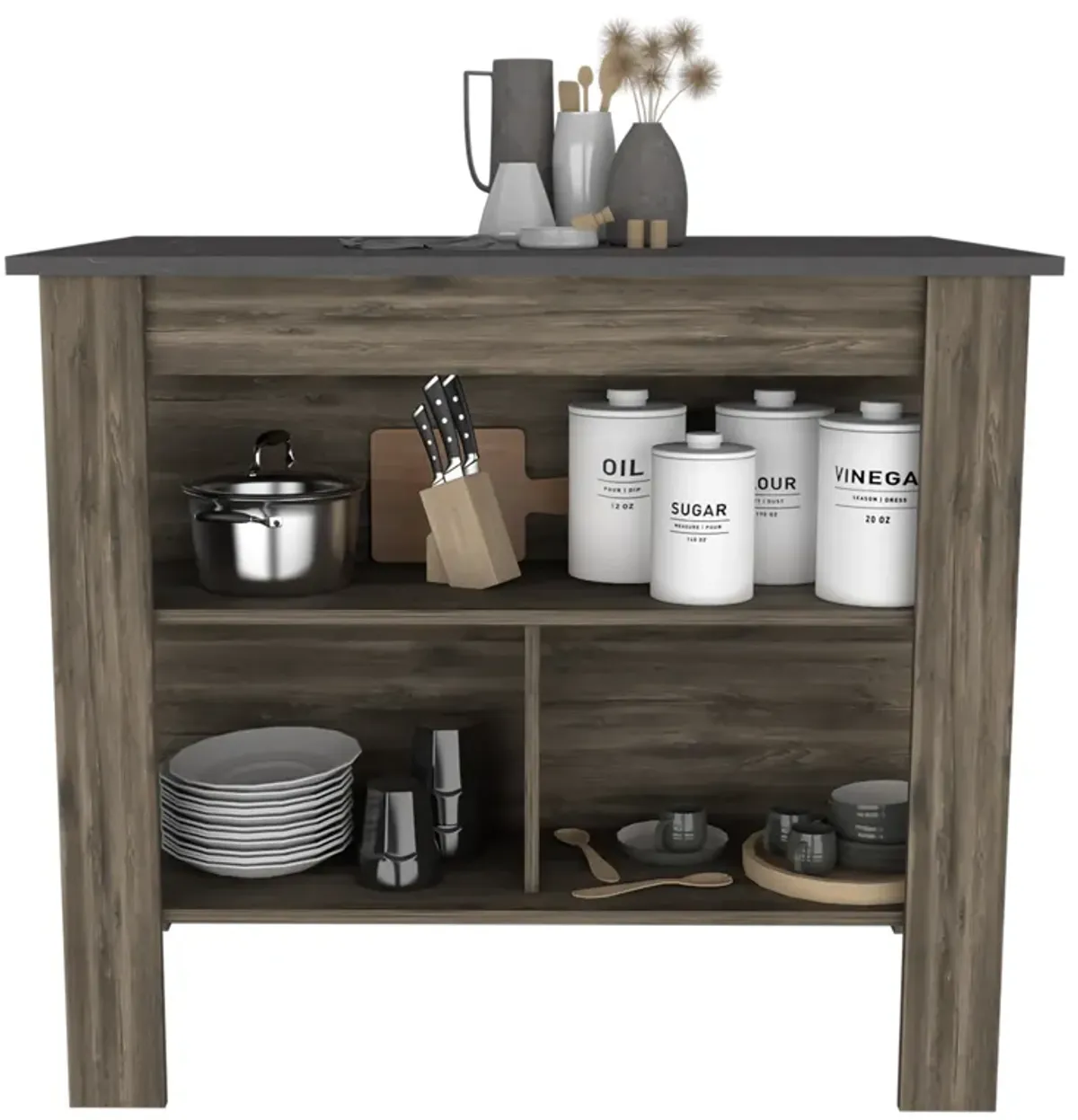 Kitchen Island Dozza, Kitchen, Dark Brown / Onyx