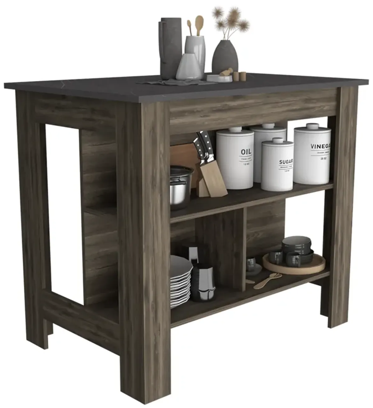 Kitchen Island Dozza, Kitchen, Dark Brown / Onyx