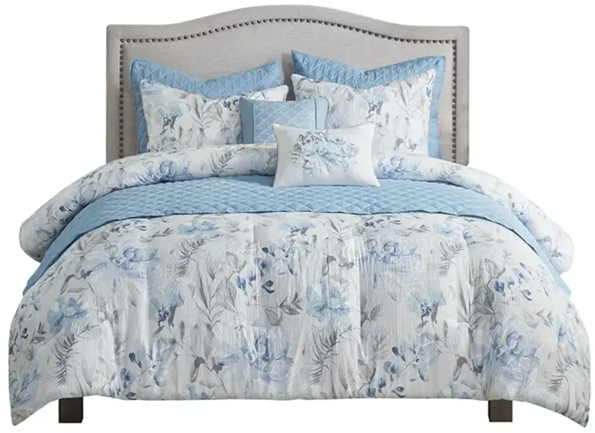 Gracie Mills Ronald Botanical Bliss 8-Piece Printed Seersucker Comforter and Quilt Set Collection