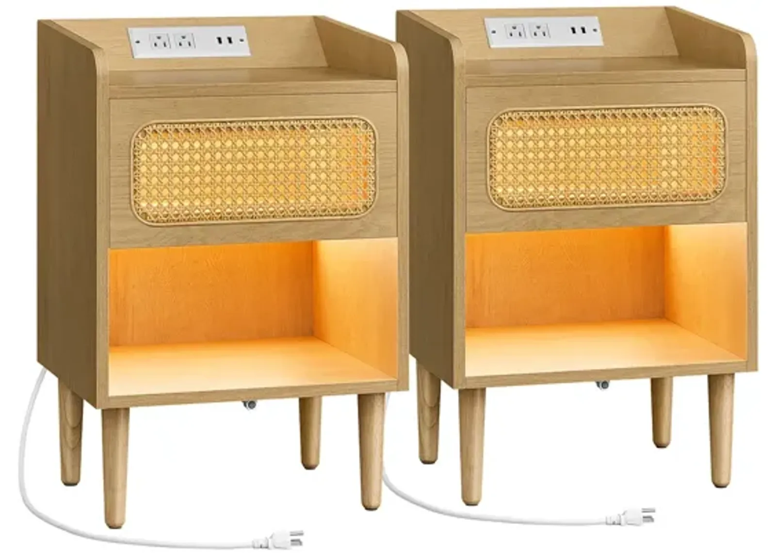 Set of 2 Rattan Nightstands for Natural and Elegant Bedroom Decor