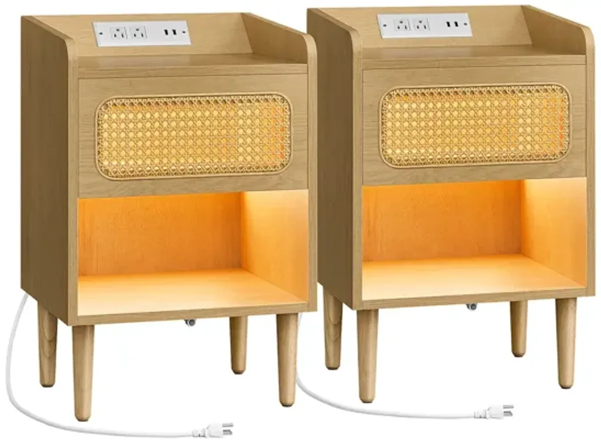 Set of 2 Rattan Nightstands for Natural and Elegant Bedroom Decor