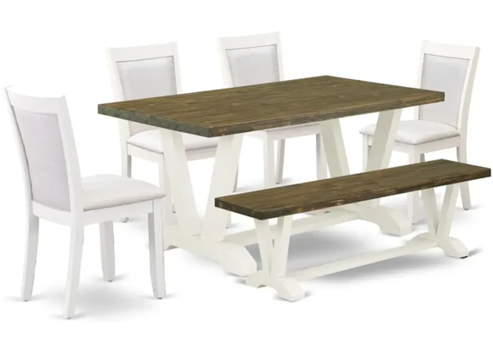 East West Furniture V076MZ001-6 6Pc Dining Set - Rectangular Table , 4 Parson Chairs and a Bench - Multi-Color Color