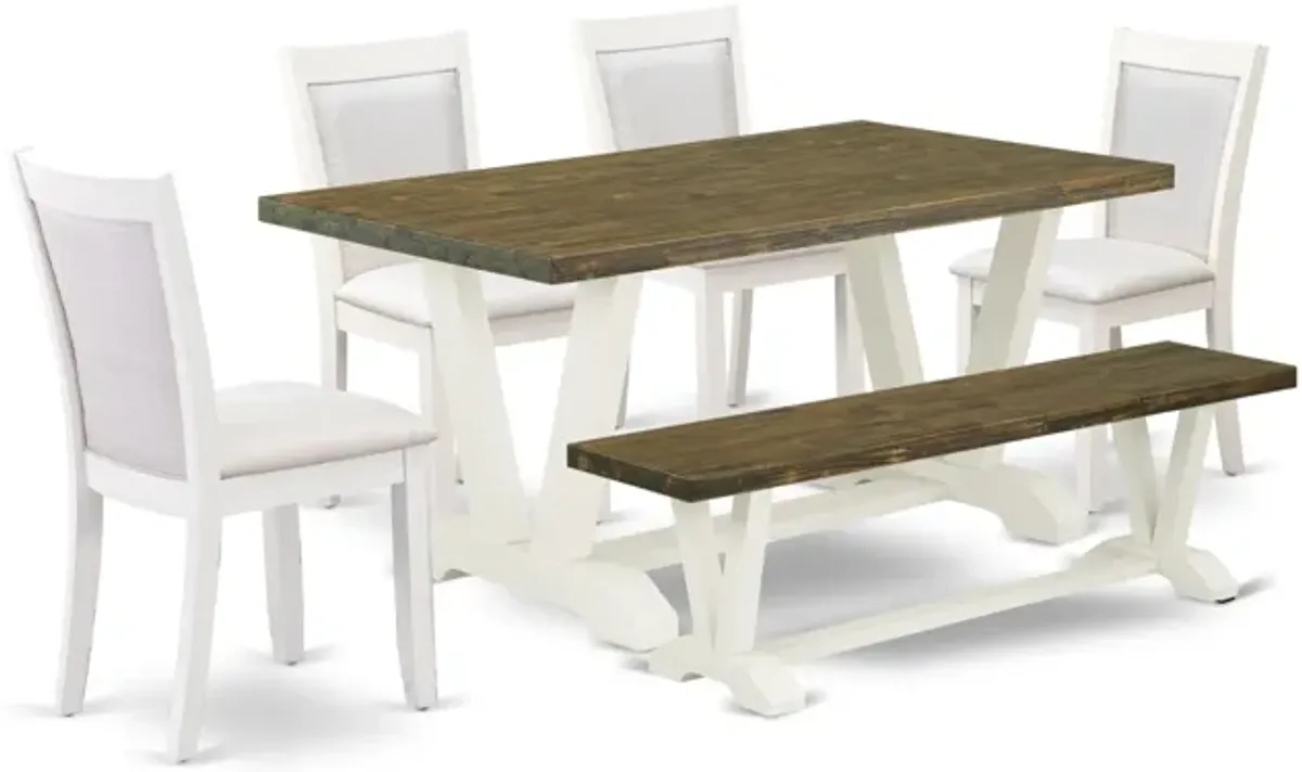 East West Furniture V076MZ001-6 6Pc Dining Set - Rectangular Table , 4 Parson Chairs and a Bench - Multi-Color Color