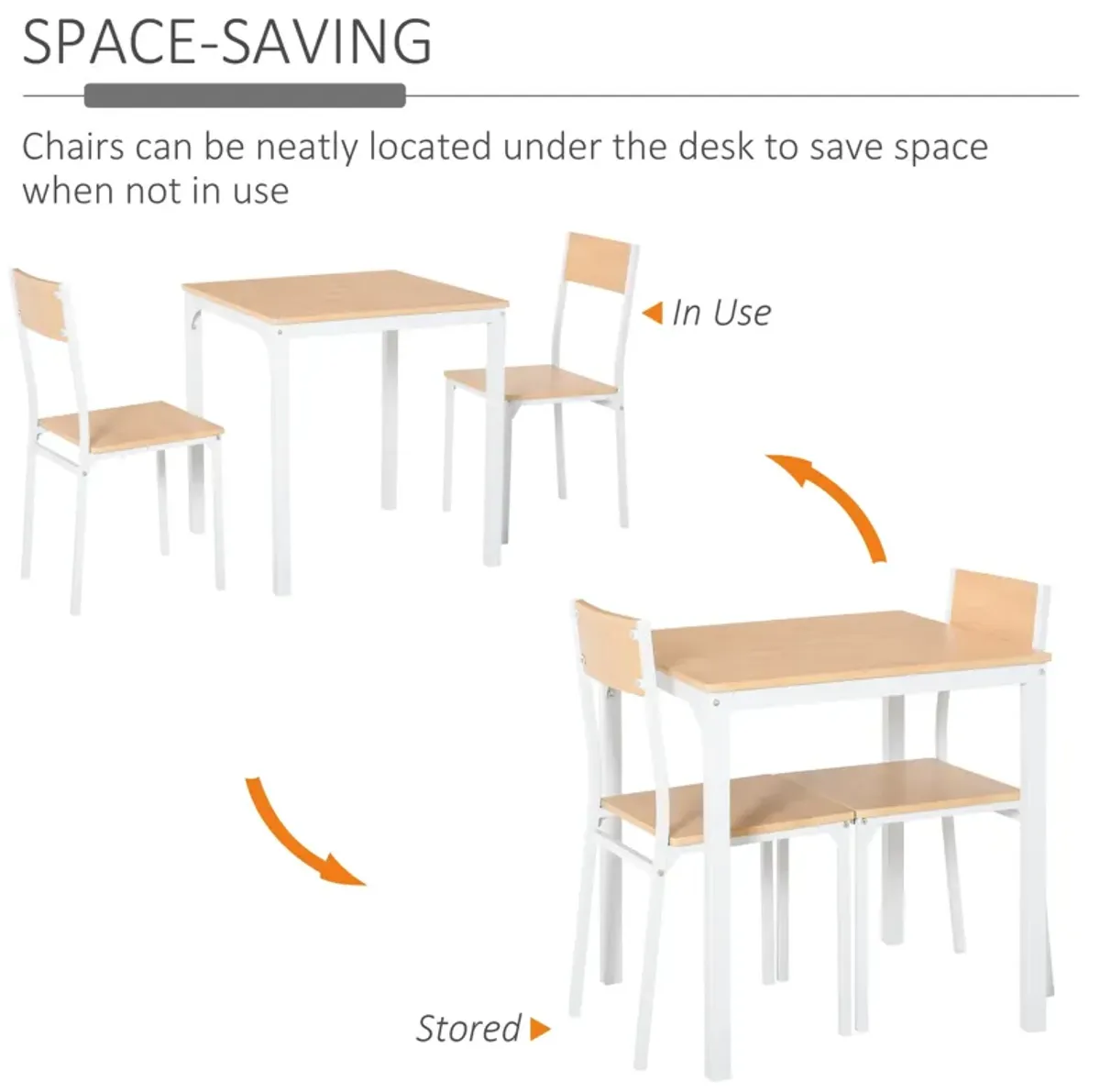 Oak Compact Dining: 3-Piece Set with Wooden Table and Metal Chairs