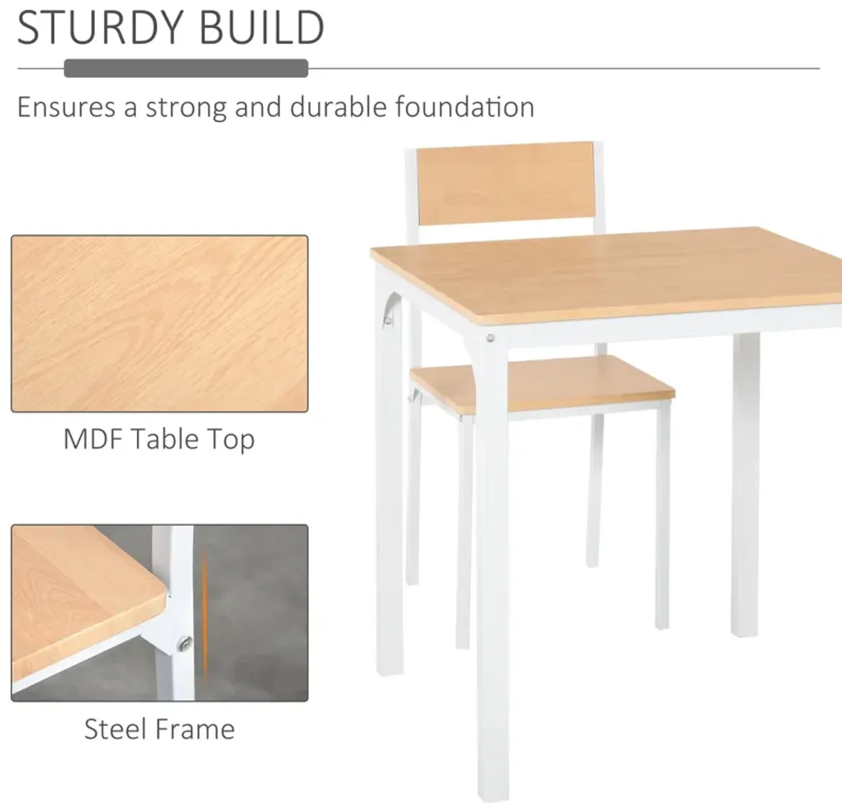 Oak Compact Dining: 3-Piece Set with Wooden Table and Metal Chairs