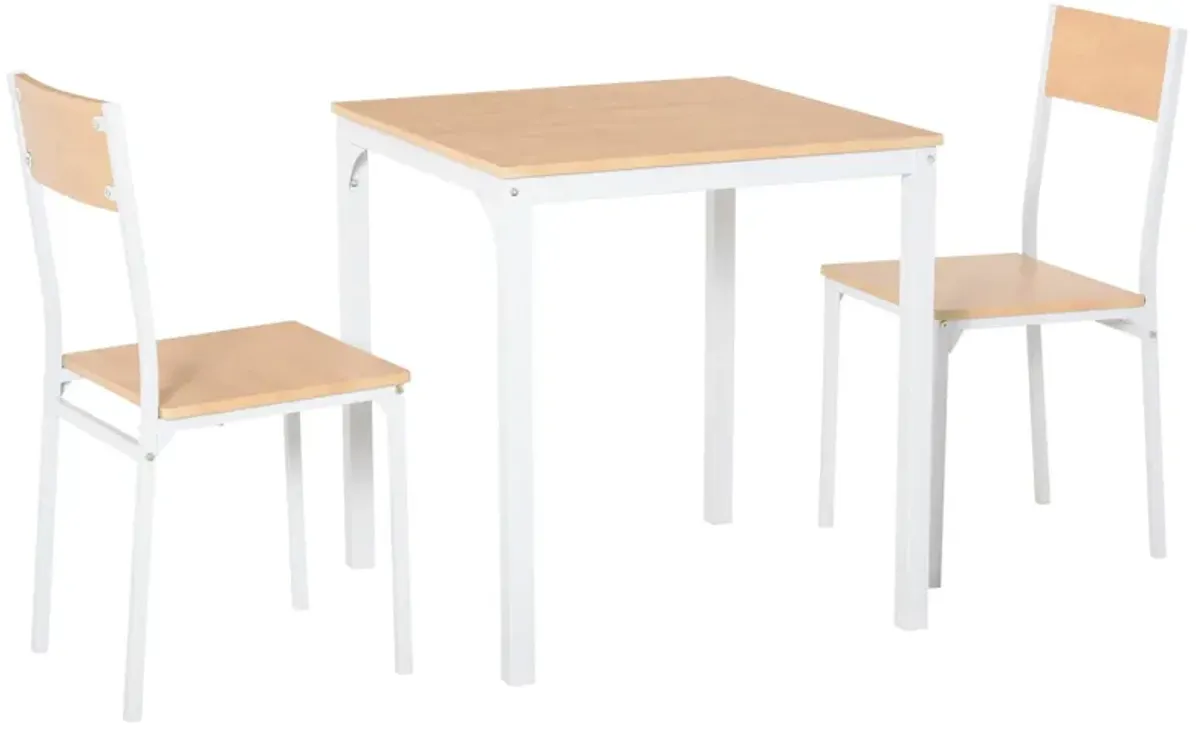 Oak Compact Dining: 3-Piece Set with Wooden Table and Metal Chairs