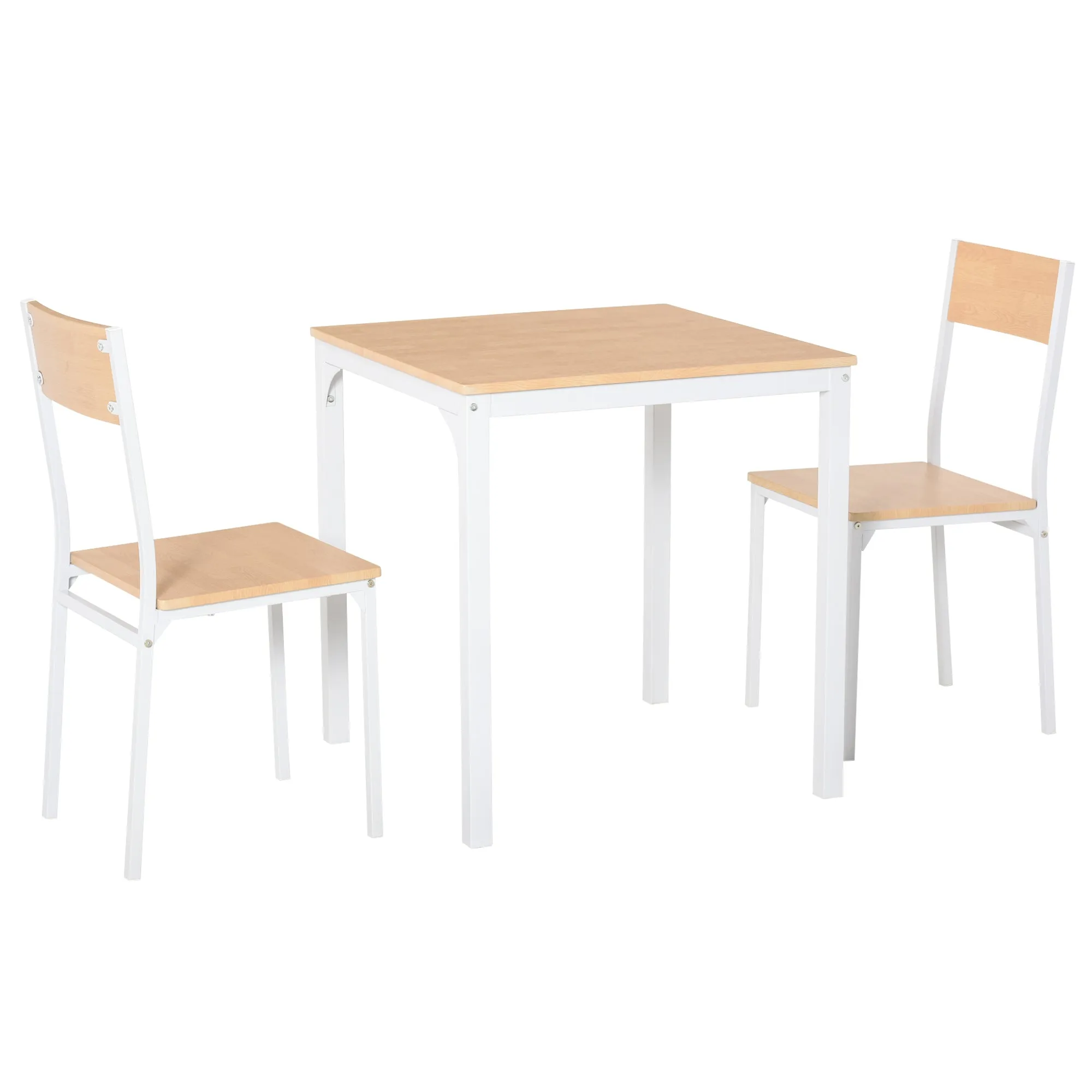 Oak Compact Dining: 3-Piece Set with Wooden Table and Metal Chairs