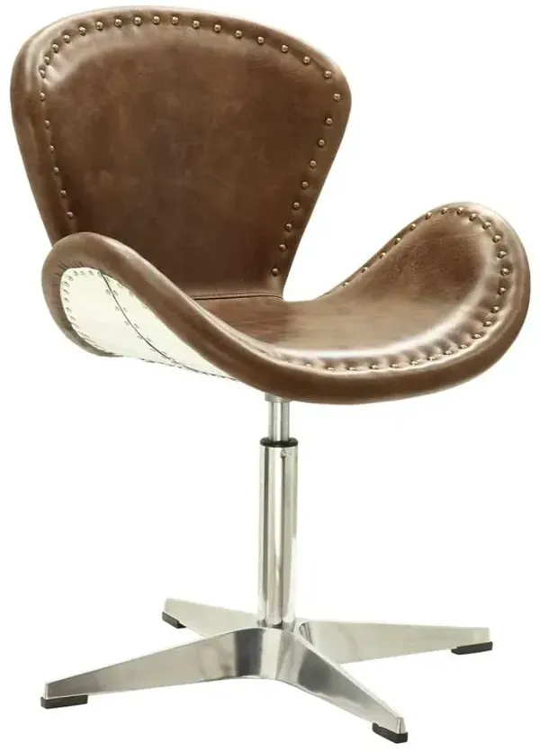 Acme Furniture Brancaster Accent Chair w/Swivel (1Pc), Retro Brown Top Grain Leather & Aluminum, 22 Seat Height (96554)
