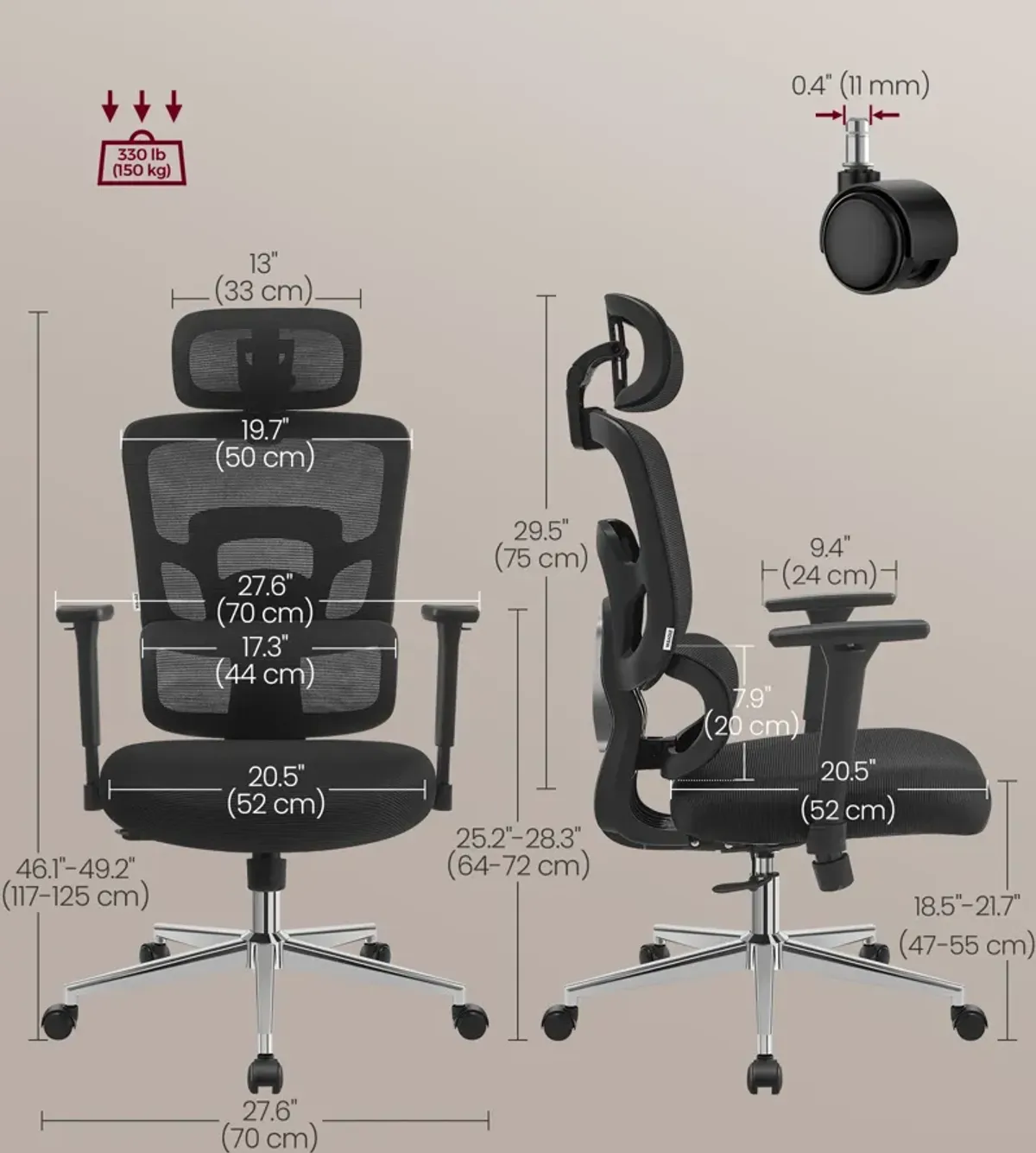 Adjustable Ergonomic Office Chair with Headrest and Armrests for Maximum Comfort