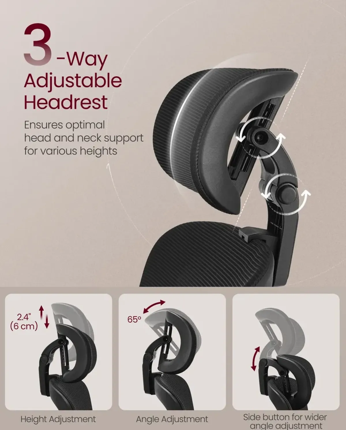 Adjustable Ergonomic Office Chair with Headrest and Armrests for Maximum Comfort