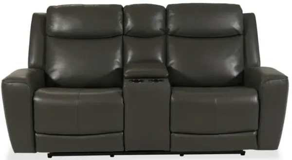 Denali Manual Leather Reclining Loveseat with Console