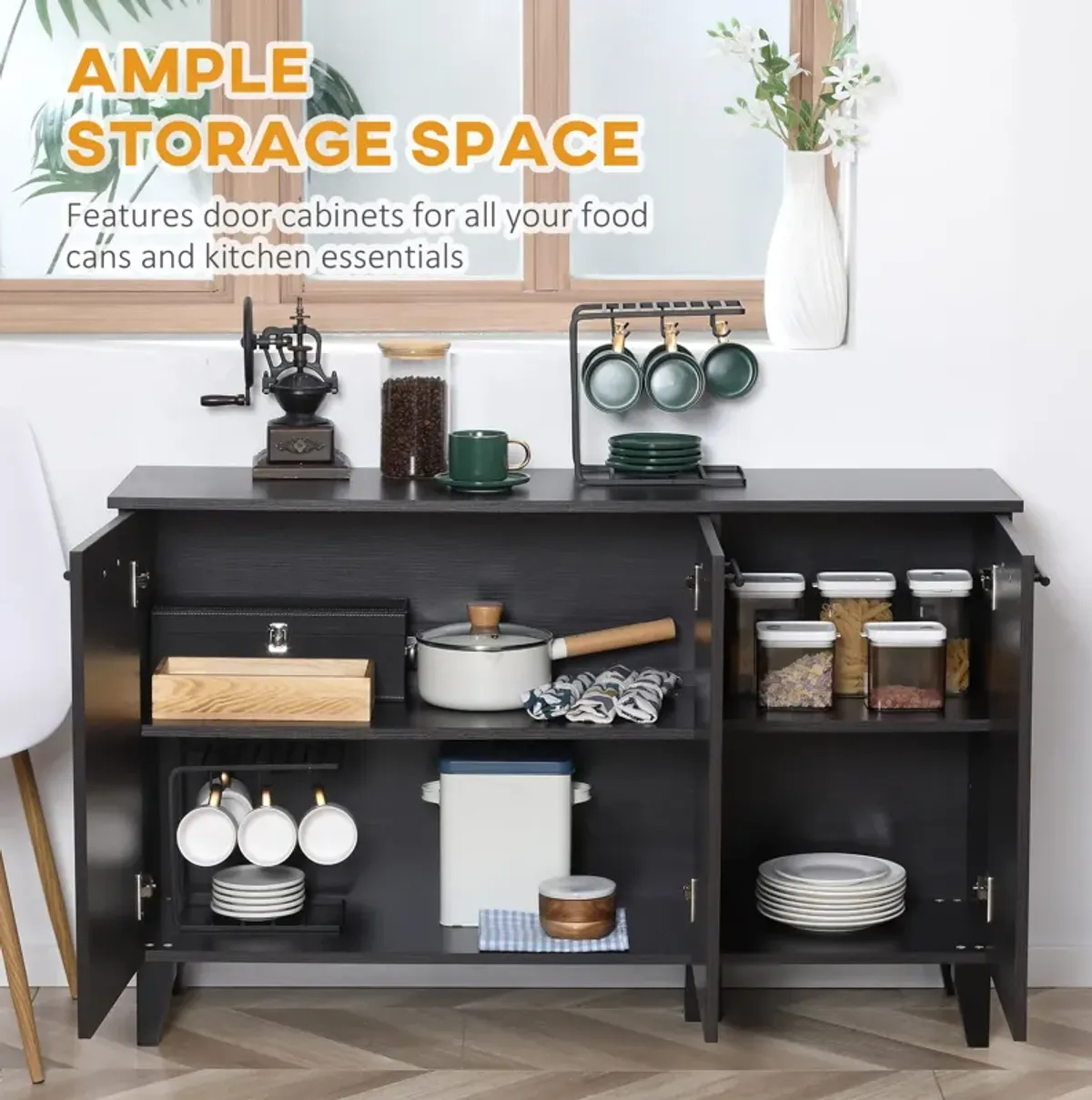 Dark Walnut Buffet: Kitchen Sideboard with Adjustable Shelf