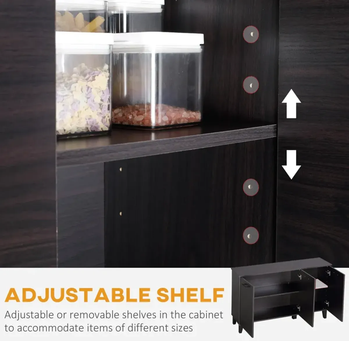 Dark Walnut Buffet: Kitchen Sideboard with Adjustable Shelf