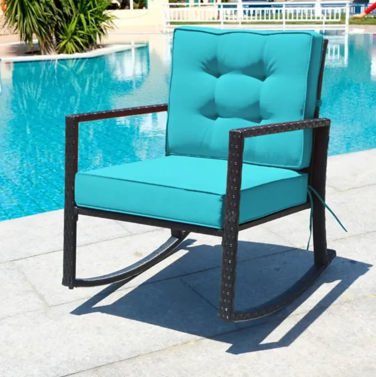 Hivvago Patio Rattan Rocker Outdoor Glider Rocking Chair Cushion Lawn