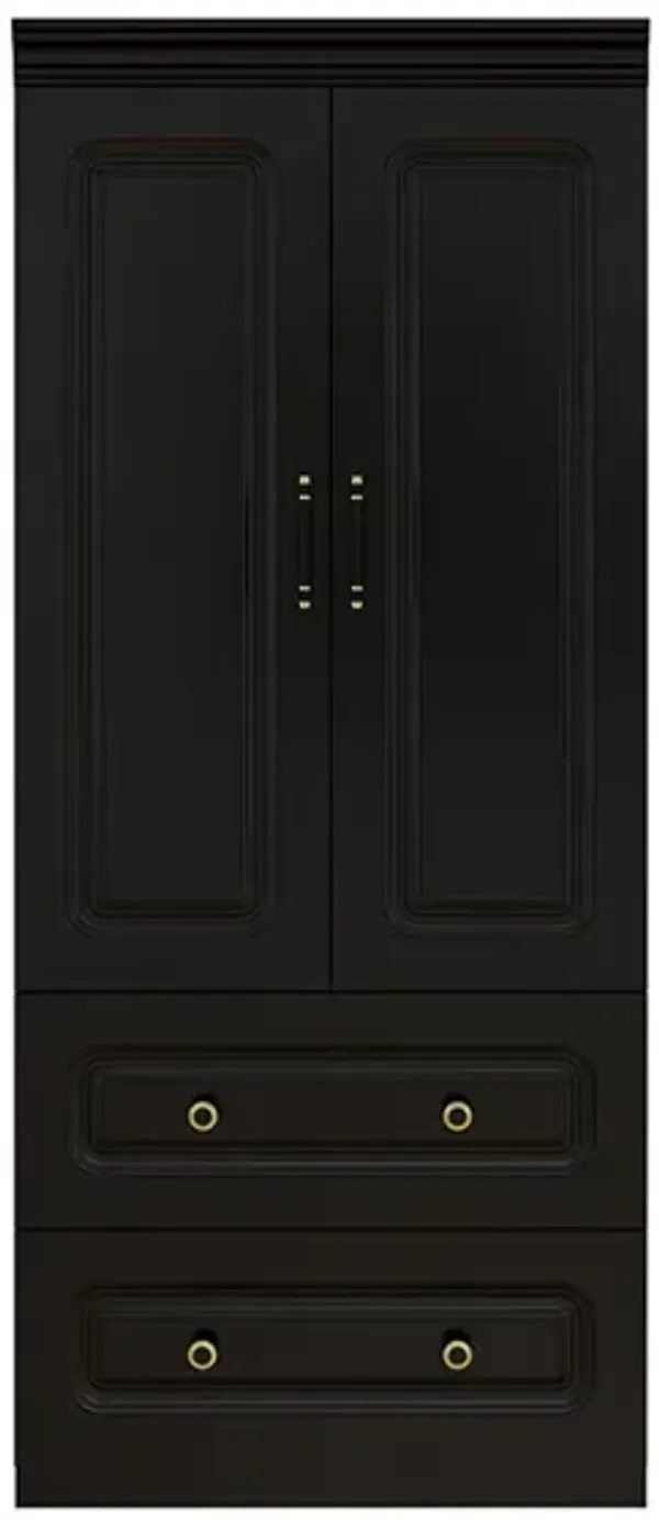 Armoire Wardrobe Closet Cabinet with 2 Doors and 2 Drawers, Armoire Wardrobe Closet with Hanging Rod, Wardrobe for Large Storage, Tall Closet Wardrobe with Drawers for Bedroom Black 20.67"D x 31.5"W x 70.87"H