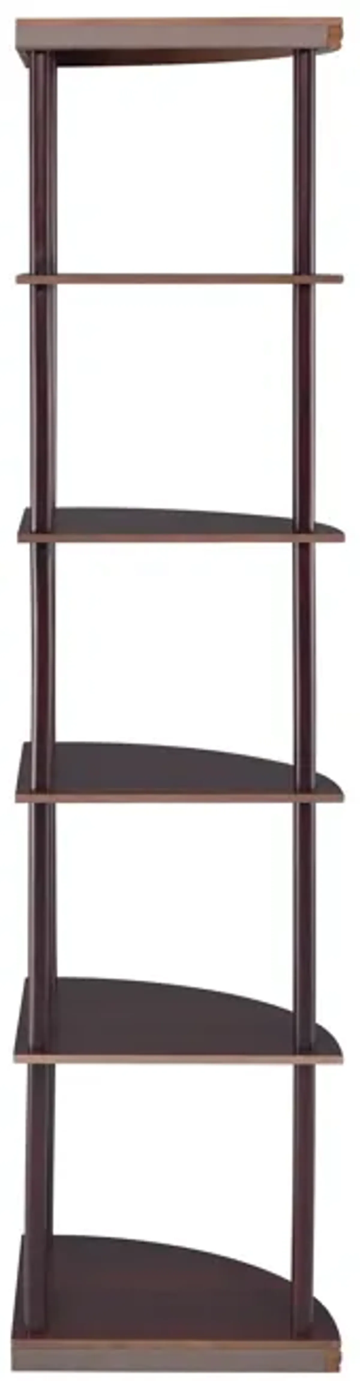 Illuminating corner bookcase with five pie shaped shelves, Brown-Benzara